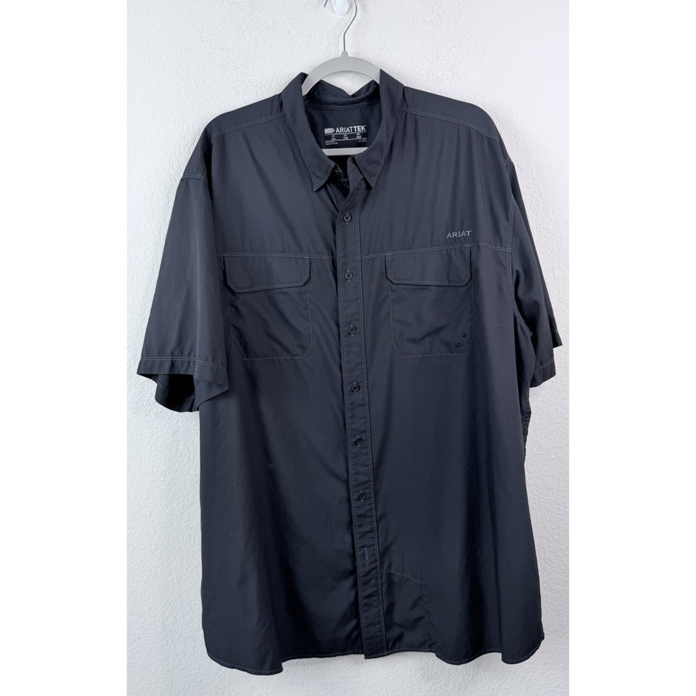 Ariat Tek Button Down Shirt Mens XXL/2XL Gray Performance Vent Tek Short Sleeve
